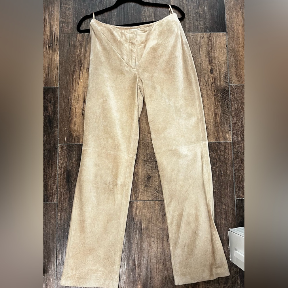 Y2k Vintage Suede Leather Pants Apostrophe Tan Size 4